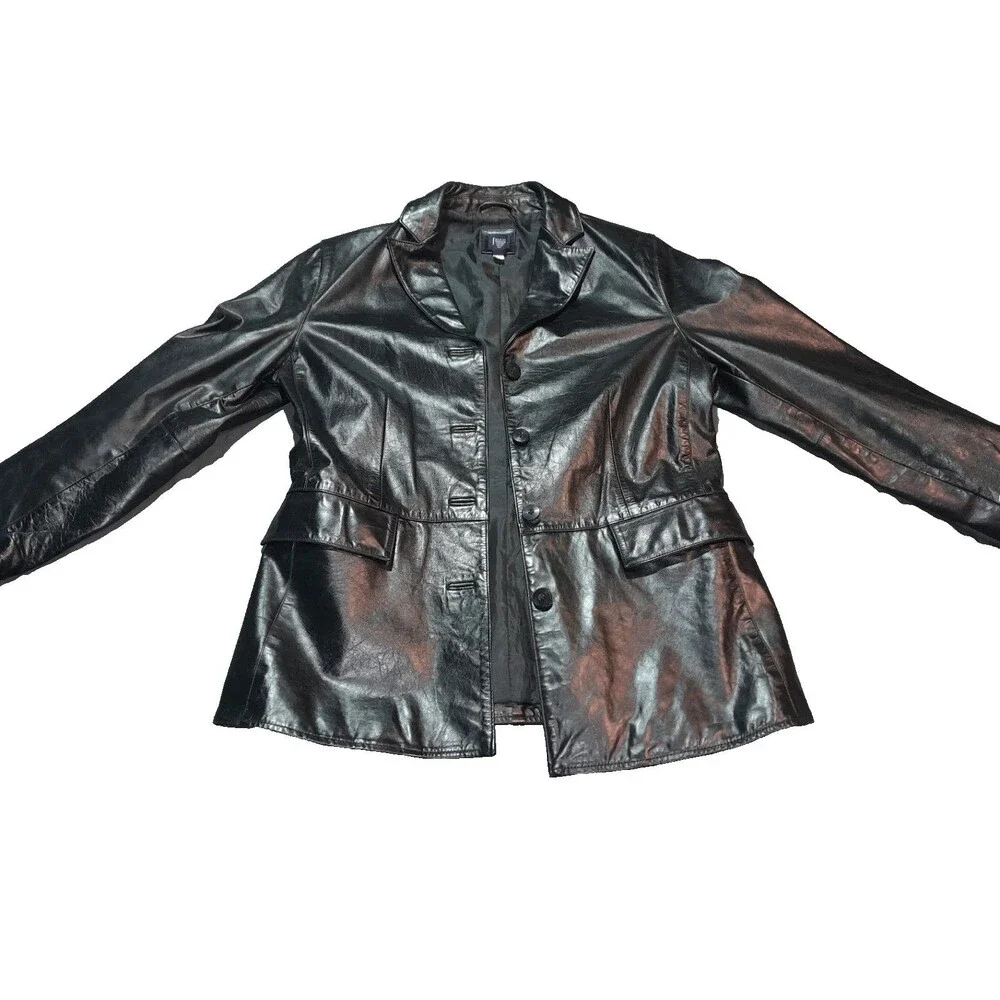 Women's Gap Y2K 1990’s Black Leather Blazer Jacket Size Small Excellent
